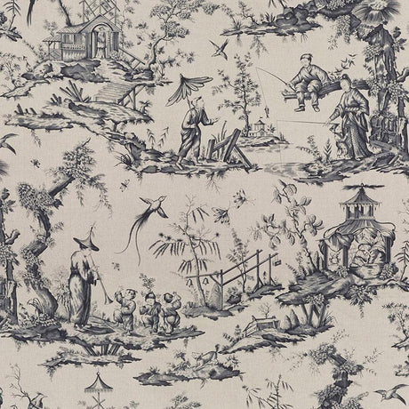 Schumacher Shengyou Toile Charcoal Fabric