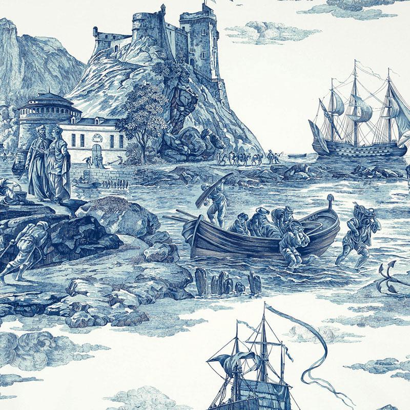 Schumacher Marine Toile Indigo Fabric