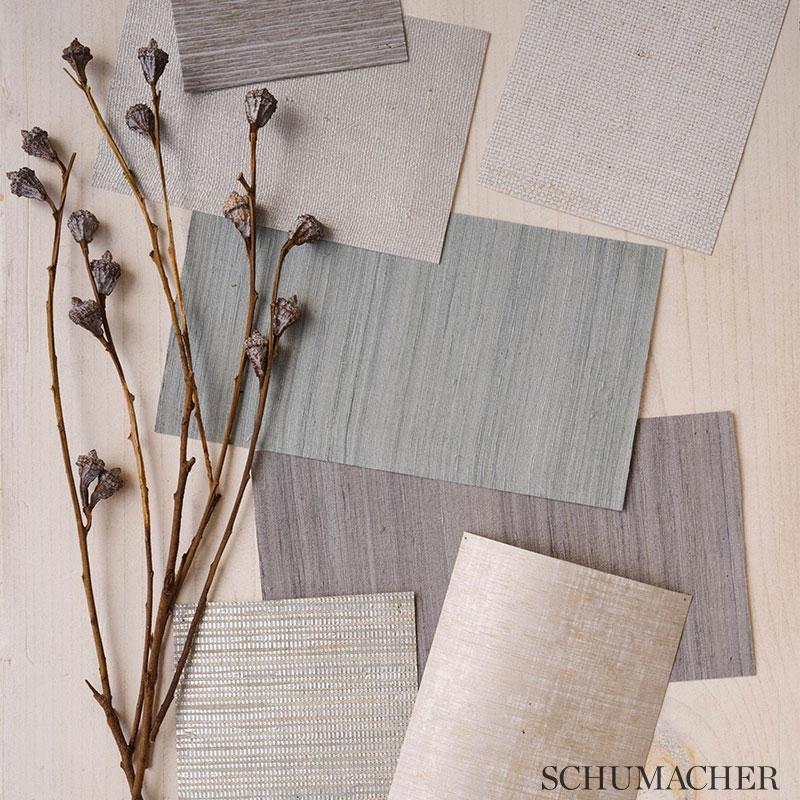 Schumacher Linen Gesso Silver Wallpaper
