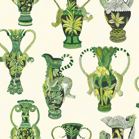 Cole & Son Khulu Vases Green & White Wallpaper