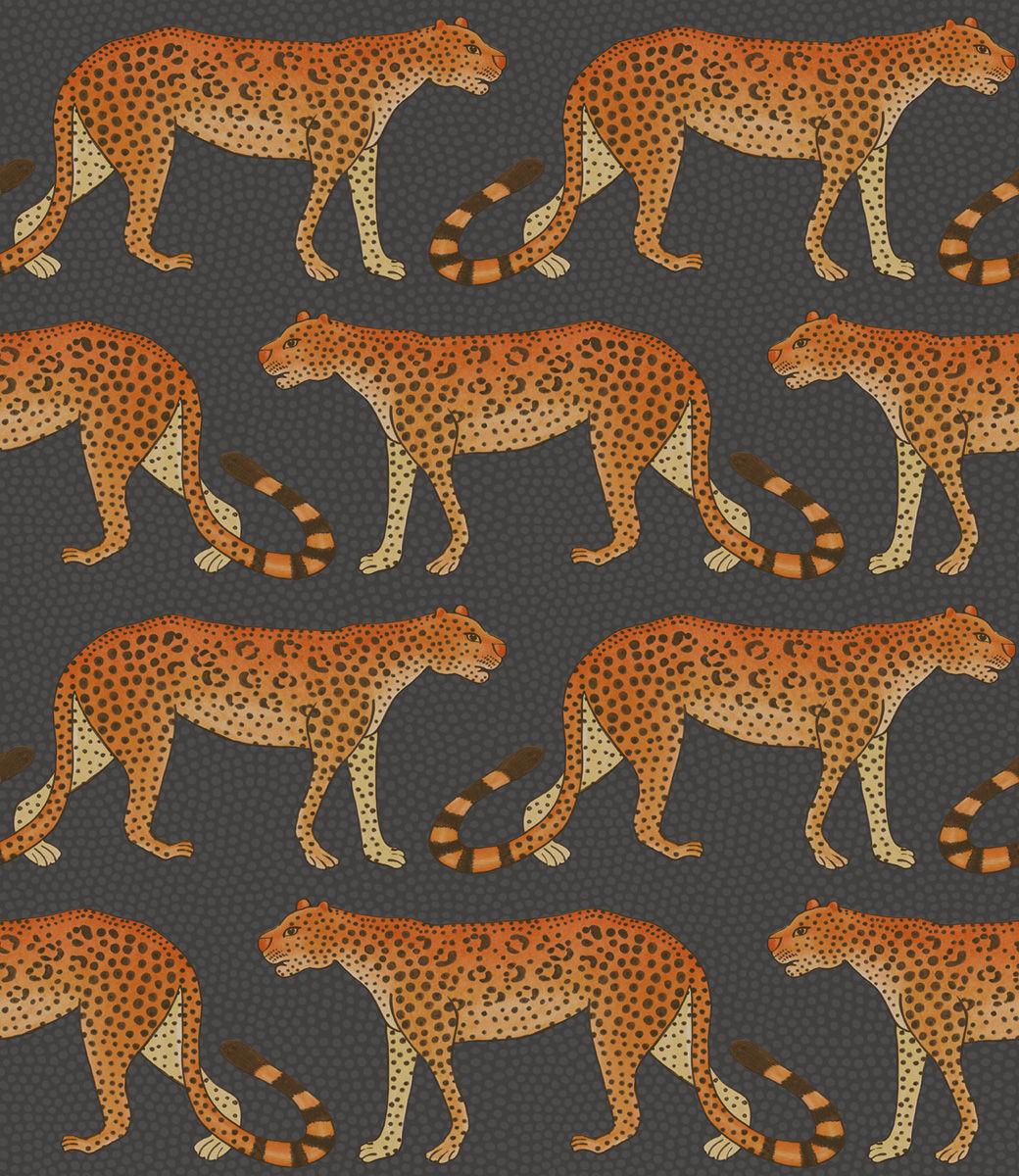 Cole & Son LEOPARD WALK CHARCOAL & ORANGE Wallpaper