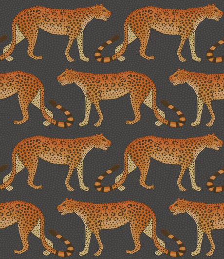 Cole & Son LEOPARD WALK CHARCOAL & ORANGE Wallpaper