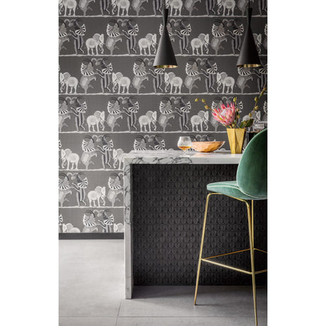 Cole & Son SAFARI DANCE CHARCOAL BLACK & WHITE Wallpaper