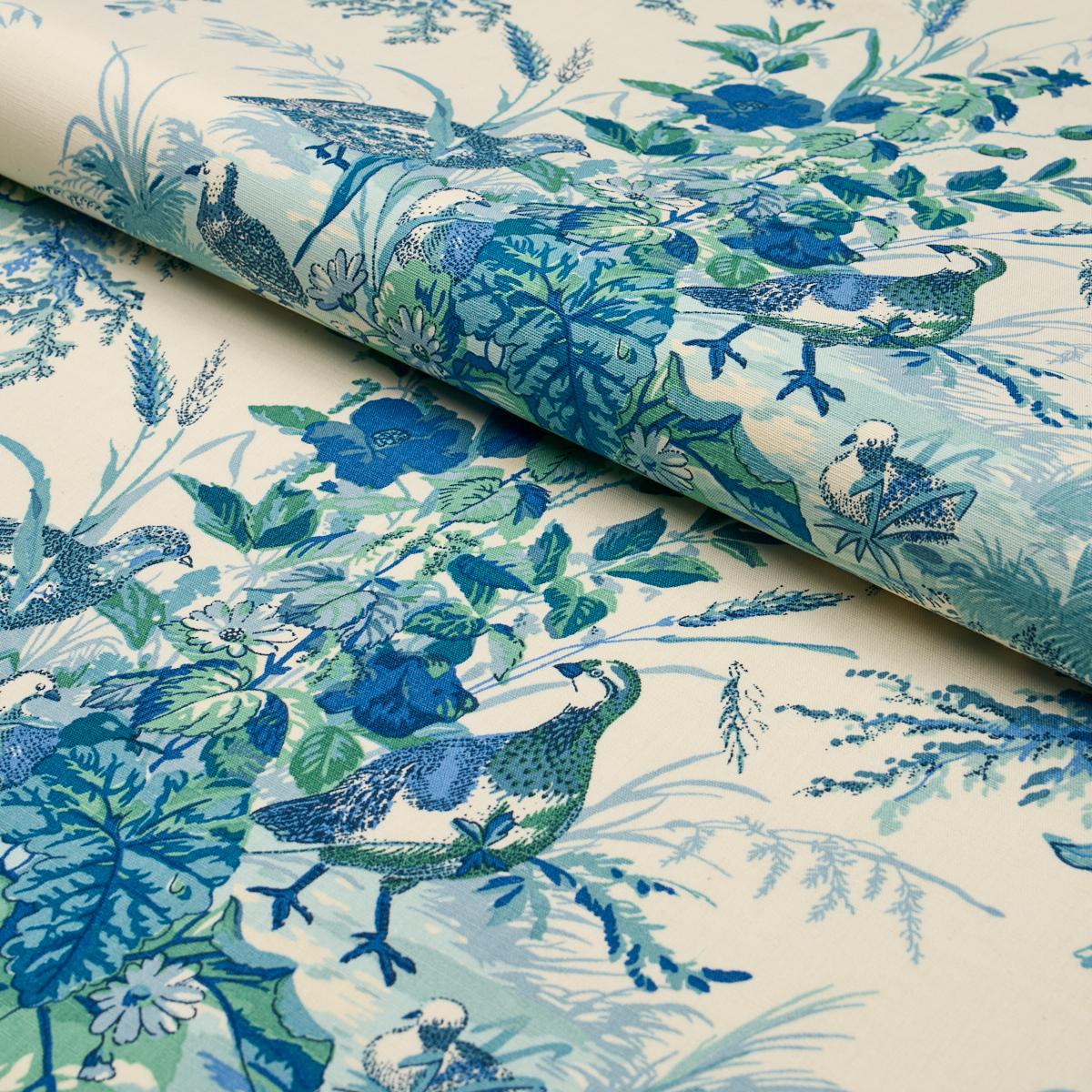 Schumacher Quail Meadow Peacock Fabric