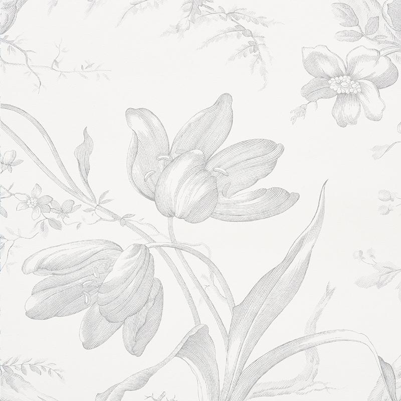 Schumacher Toile De Fleurs Grisaille Wallpaper