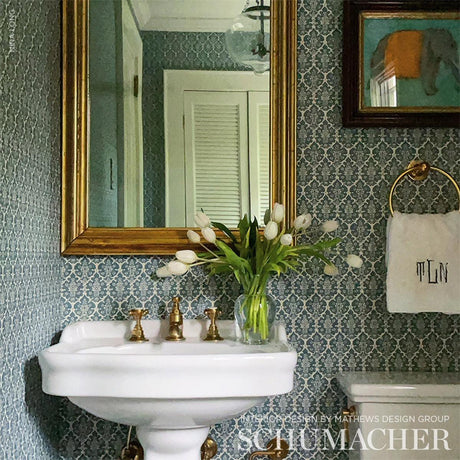 Schumacher Burley Peacock Blue Wallpaper