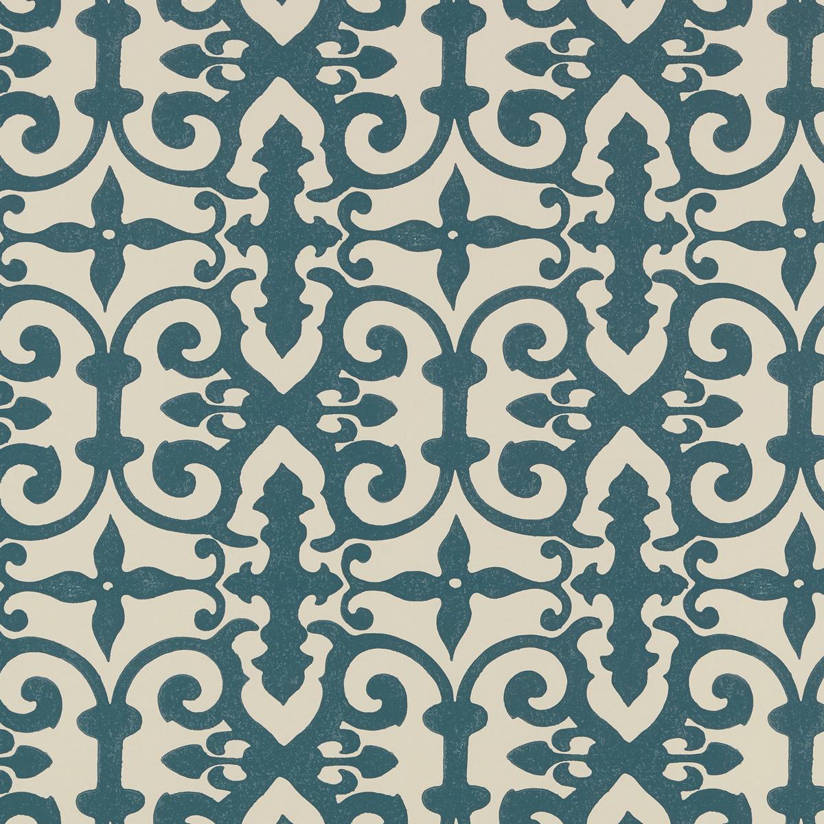 Schumacher Ferne Park Peacock Blue Wallpaper