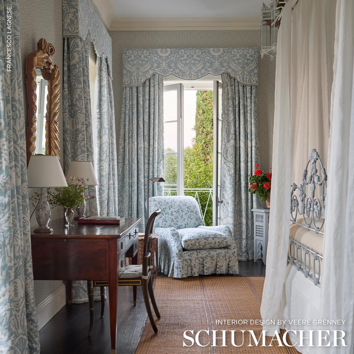 Schumacher Folly Orpington Blue Wallpaper