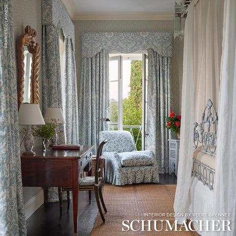 Schumacher Folly Orpington Blue Wallpaper