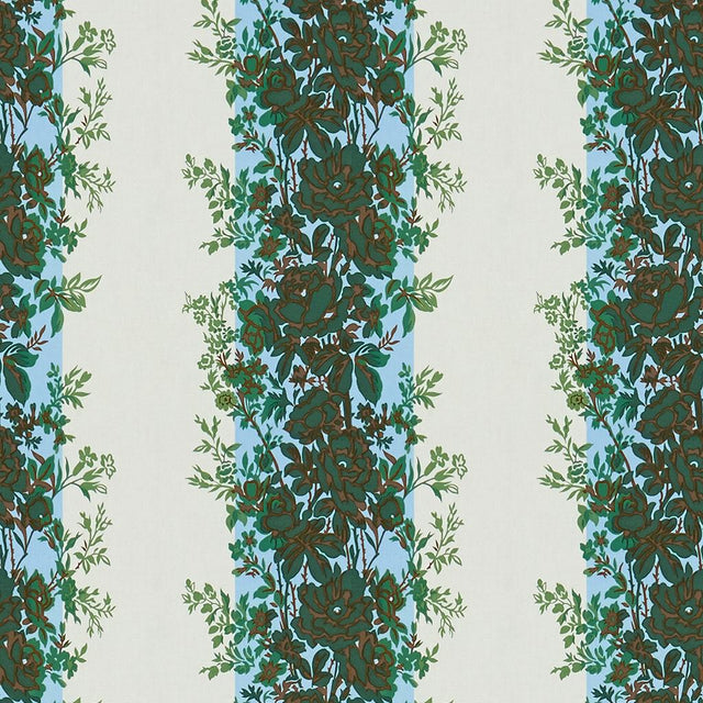 Brunschwig & Fils RAYURE FLEURIE BLUE/GREEN Fabric