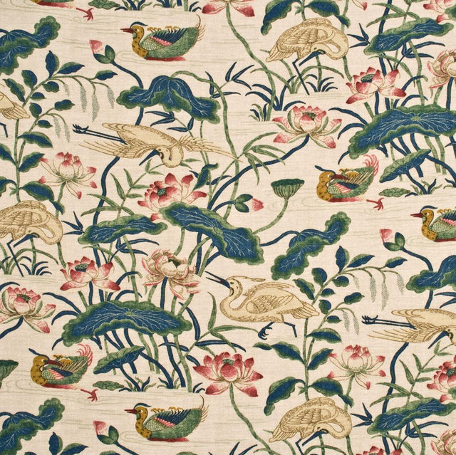 G P & J Baker HERON & LOTUS FLOWER INDIGO/PINK Drapery Fabric