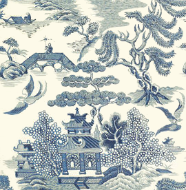 Lee Jofa WILLOW LAKE BLUE/CREAM Wallpaper
