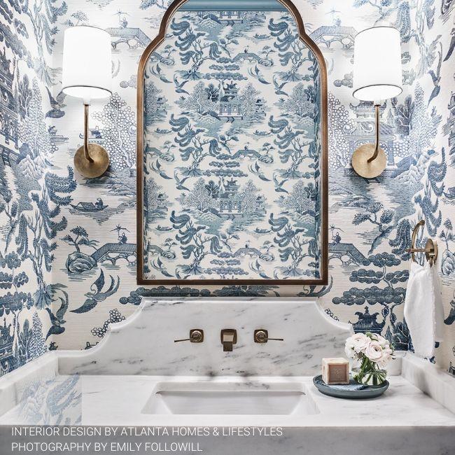 Lee Jofa WILLOW LAKE BLUE/CREAM Wallpaper