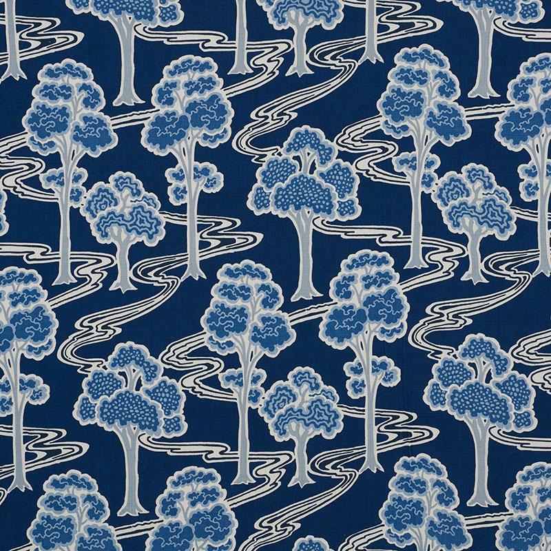 Schumacher Tree River Blue Fabric