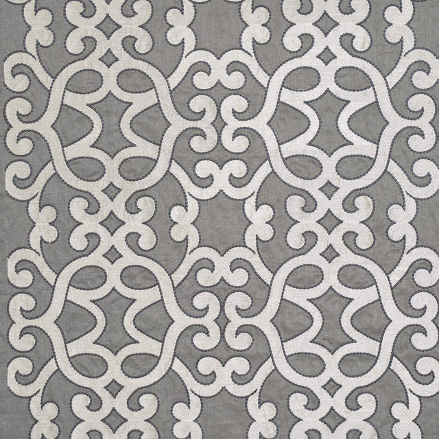 Schumacher Amboise Linen Embroidery Zinc Fabric