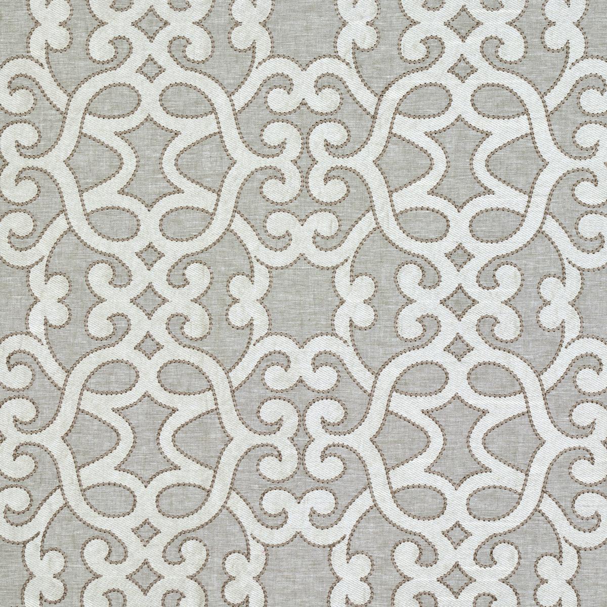 Schumacher Amboise Linen Embroidery Oyster Fabric
