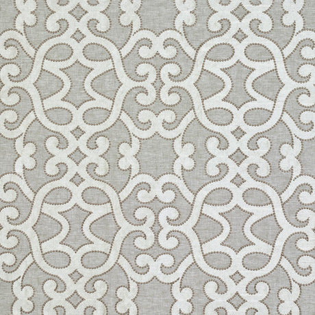 Schumacher Amboise Linen Embroidery Oyster Fabric
