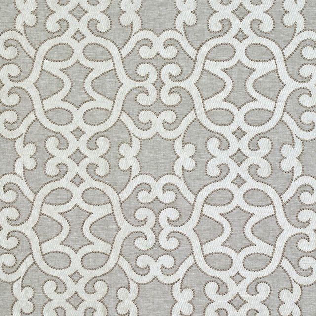 Schumacher Amboise Linen Embroidery Oyster Fabric