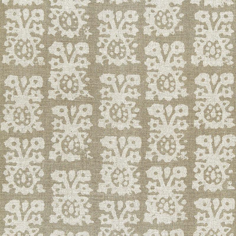 Schumacher Jakarta Linen Print Greige Fabric