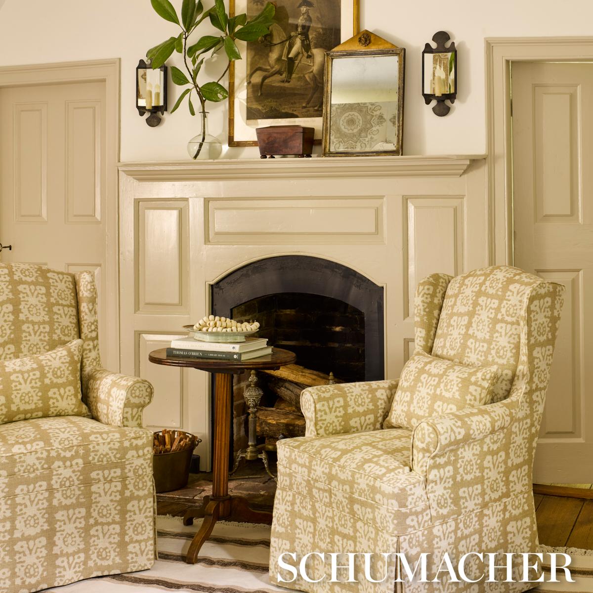 Schumacher Jakarta Linen Print Greige Fabric