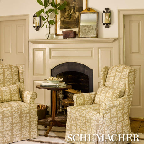 Schumacher Jakarta Linen Print Greige Fabric