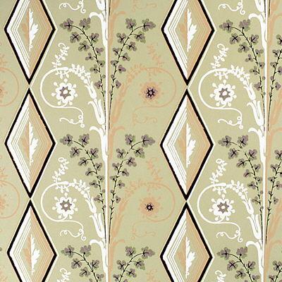 Brunschwig & Fils GALLIER DIAMOND BROWN AND GREEN ON BEIGE Wallpaper