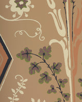 Brunschwig & Fils GALLIER DIAMOND BROWN AND GREEN ON BEIGE Wallpaper
