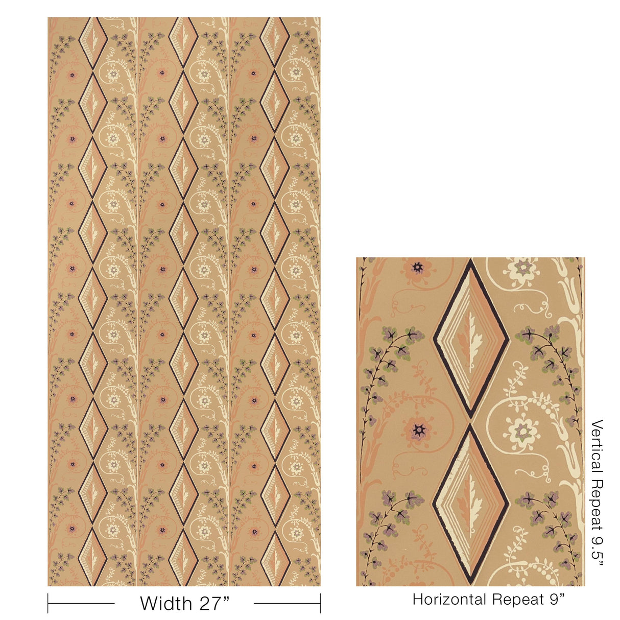 Brunschwig & Fils GALLIER DIAMOND BROWN AND GREEN ON BEIGE Wallpaper
