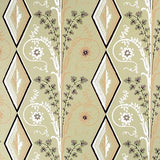 Brunschwig & Fils GALLIER DIAMOND BROWN AND GREEN ON BEIGE Wallpaper