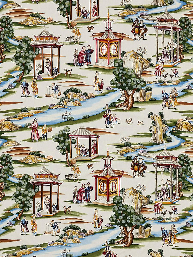 Scalamandre SHANGHAI COTTON PRINT MULTI ON CREAM Fabric