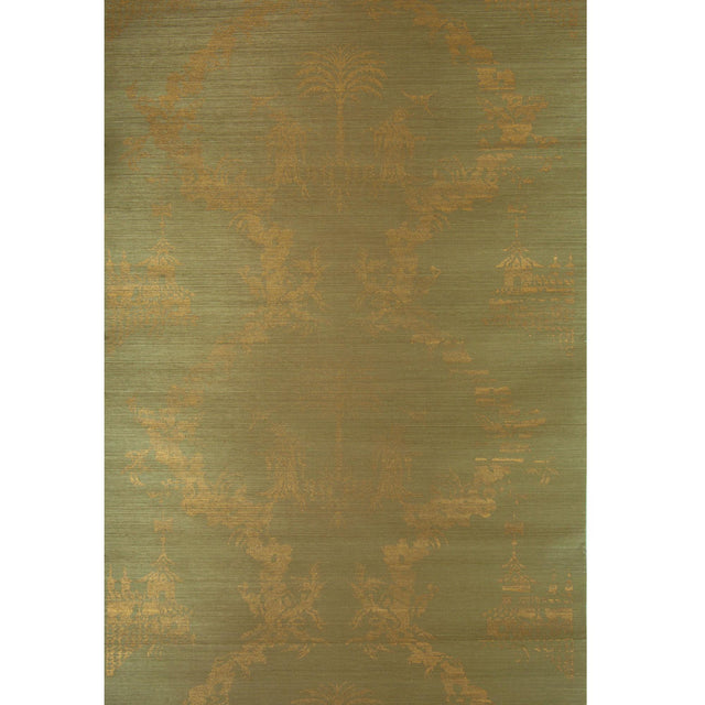 Brunschwig & Fils CHIRI ON SISAL & COTTON GOLD ON SPRING GREEN Wallpaper