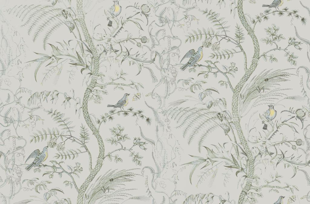 Brunschwig & Fils Bird And Thistle Silver Wallpaper