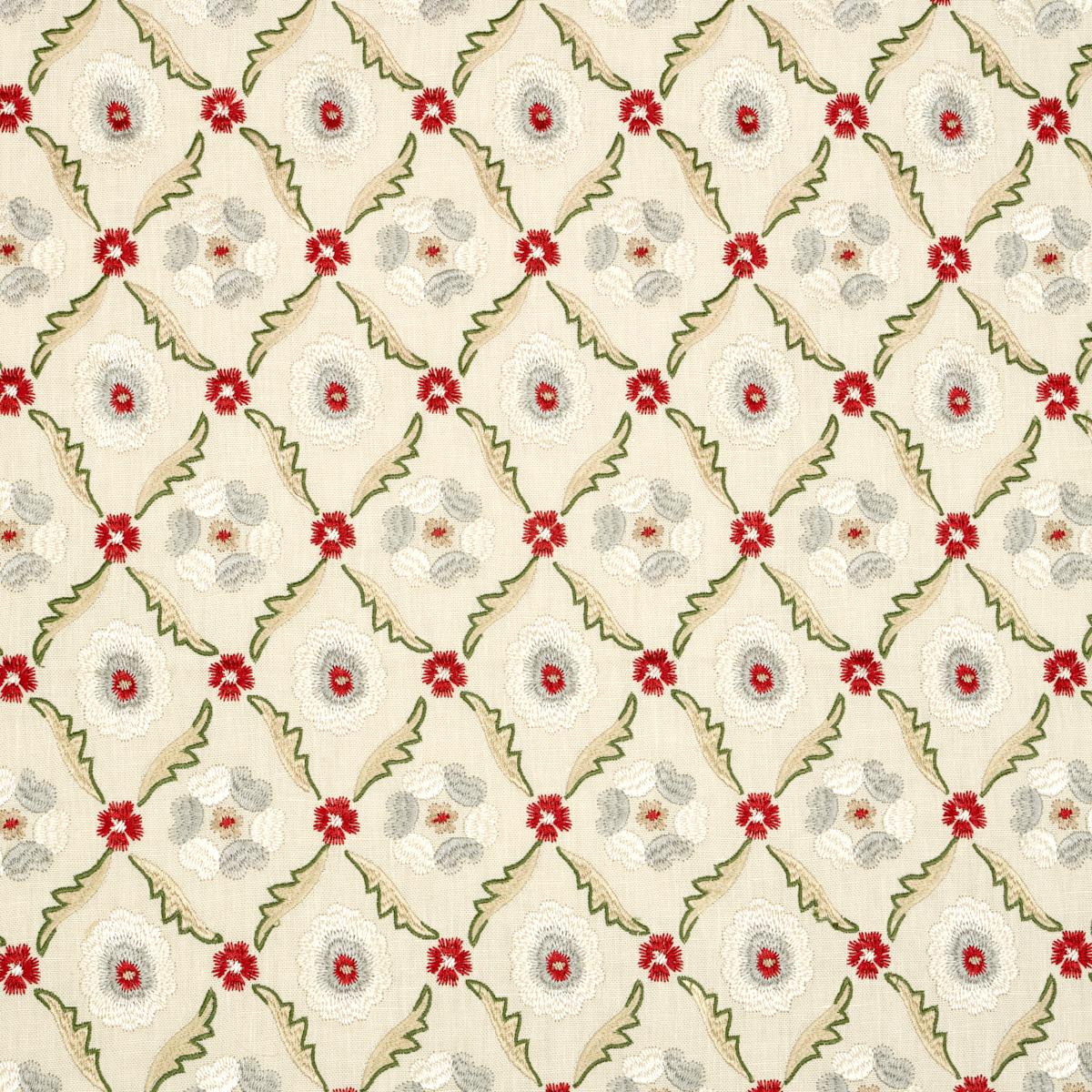 Schumacher Claremont Embroidery Crimson Fabric