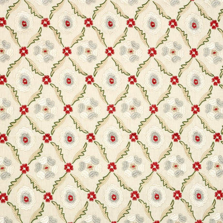 Schumacher Claremont Embroidery Crimson Fabric