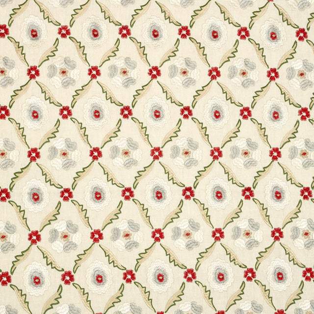 Schumacher Claremont Embroidery Crimson Fabric