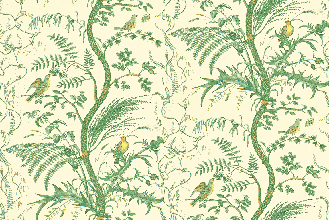 Brunschwig & Fils BIRD AND THISTLE GREEN Wallpaper