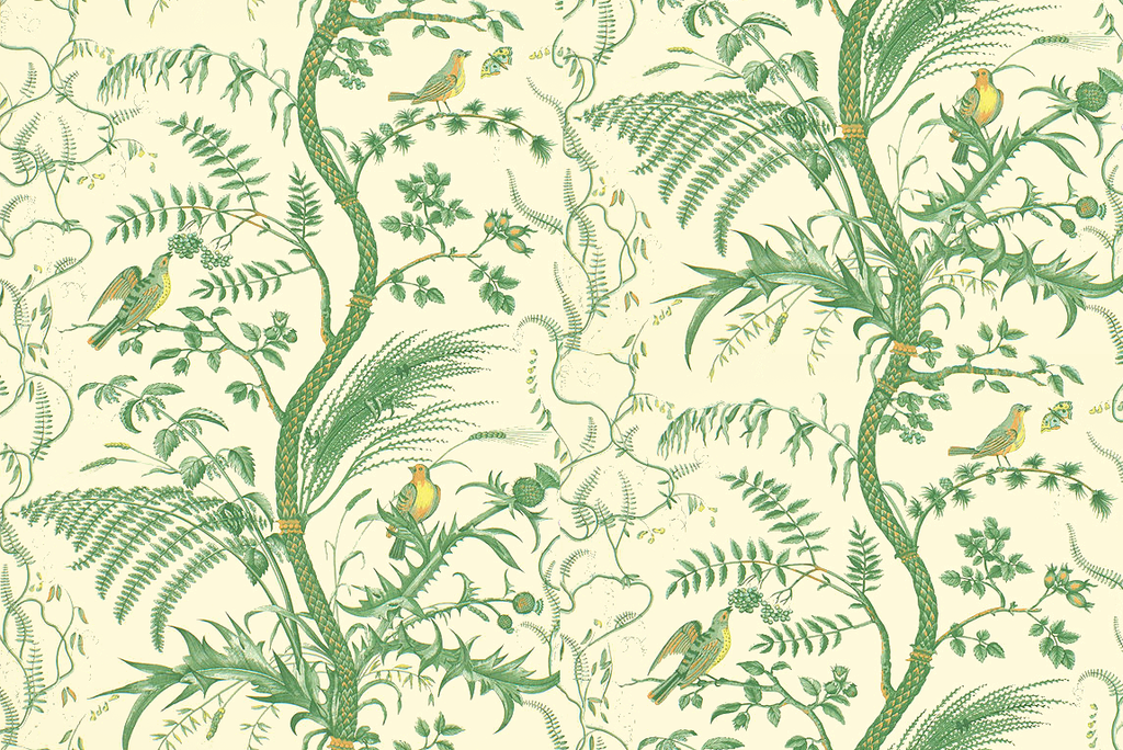 Brunschwig & Fils Bird And Thistle Green Wallpaper