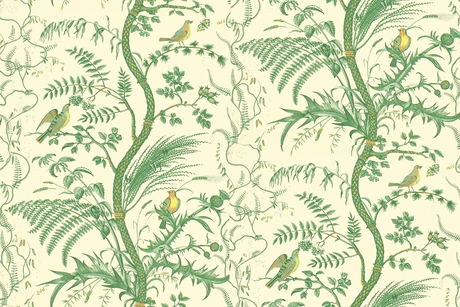 Brunschwig & Fils BIRD AND THISTLE GREEN Wallpaper