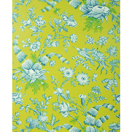 Brunschwig & Fils SHELL TOILE AQUA ON LIME Wallpaper