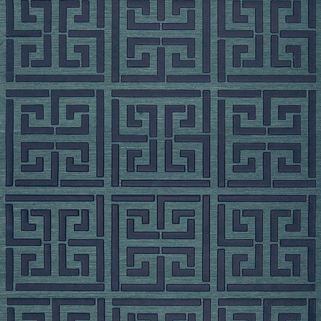 Schumacher Greek Key Sisal Peacock Wallpaper