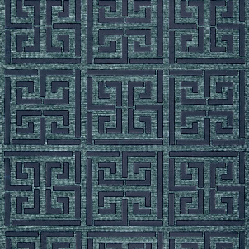 Schumacher Greek Key Sisal Peacock Wallpaper
