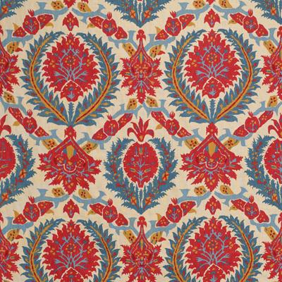 Brunschwig & Fils ZENOBIA LINEN PRINT POMPEIAN RED/BLUE Upholstery Fabric