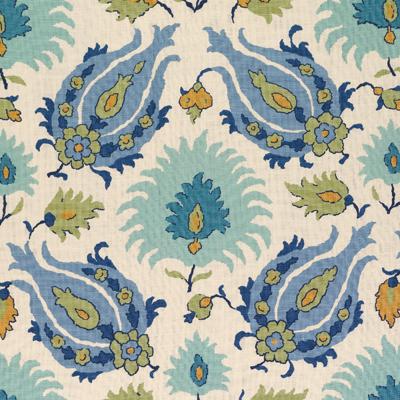 Brunschwig & Fils KASHMIRI LINEN PRINT PERIDOT/AQUAMARINE Fabric
