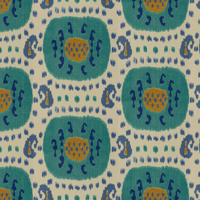 Brunschwig & Fils SAMARKAND COTTON AND LINEN PRINT AQUA/BLUE Fabric