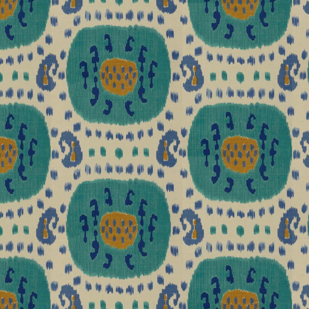 Brunschwig & Fils SAMARKAND COTTON AND LINEN PRINT AQUA/BLUE Fabric