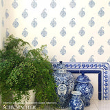 Schumacher Kerala Paisley Water Blue Wallpaper