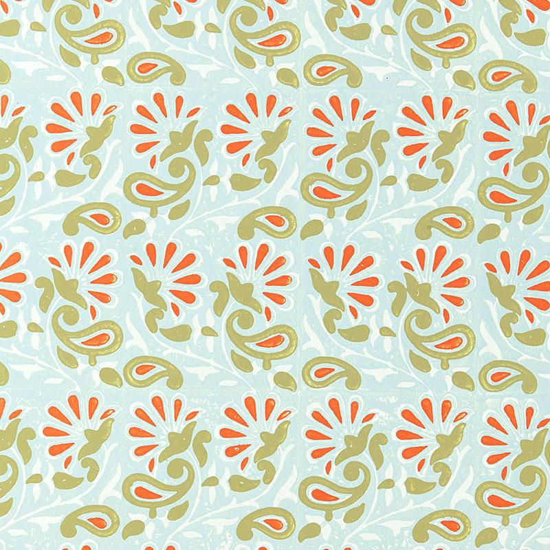 Schumacher Rampura Water Blue Wallpaper