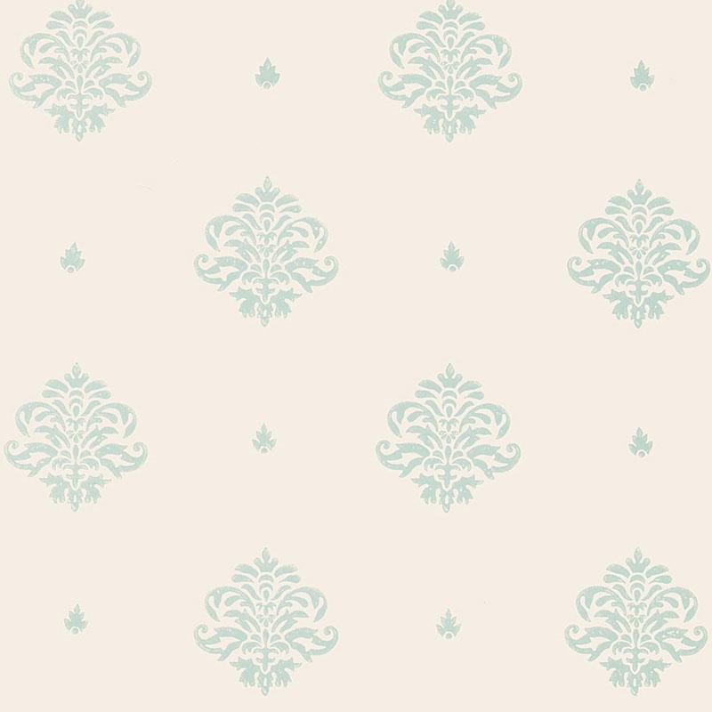 Schumacher Mayla Damask Water Blue Wallpaper