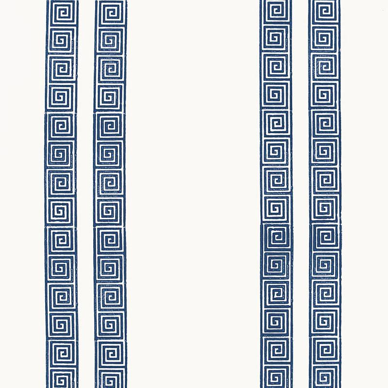 Schumacher Greek Key Stripe Navy Wallpaper