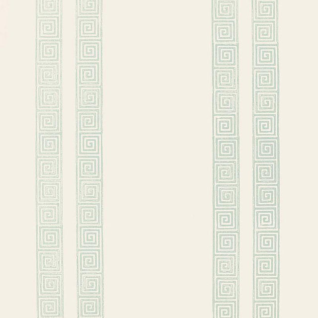 Schumacher Greek Key Stripe Water Blue Wallpaper
